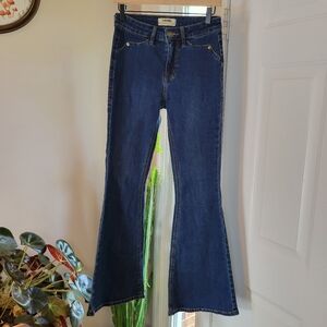 Rock & Roll Denim Bargain Button Flair‎ Dark Wash Jeans, Size 26×32